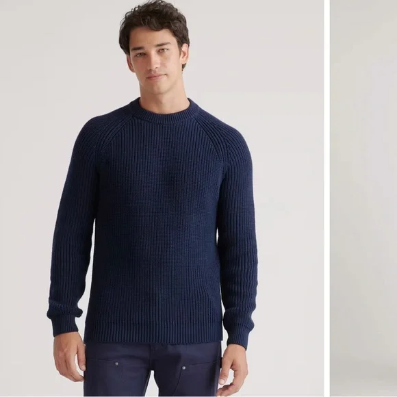 NWT M dark green Quince 100% Organic Cotton Fisherman Crew Sweater - Picture 1 of 5